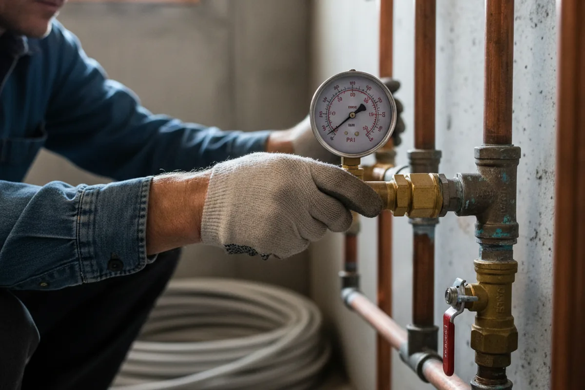 Pressure testing a repaired line during Water Line Repair in Pitcairn